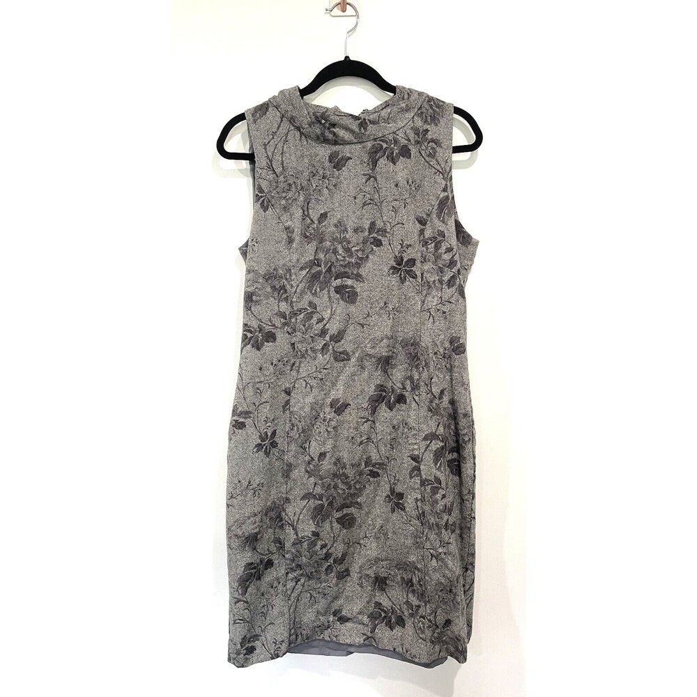 Talbots Wool Blend Gray Floral print sheath Career Fall Winter Work dress Sz 14